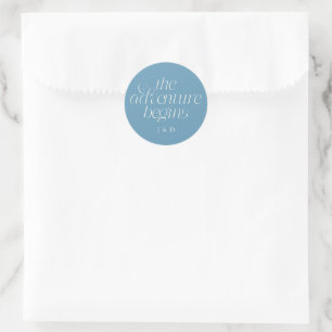 The Adventure Begins Wedding Denim Blue Classic Round Sticker