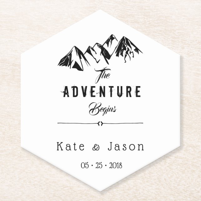 The Adventure Begins Wedding Paper Coaster (Front)