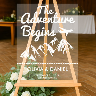 The Adventure Begins Wedding Welcome Acrylic Sign