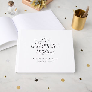The Adventure Begins White Wedding Guest Book