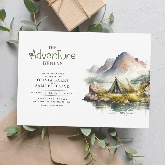 The Adventure Begins Wild Nature Mountains Wedding Invitation (Creator Uploaded)