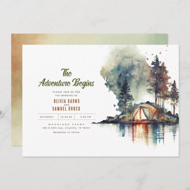 The Adventure Begins Wild Nature Woodland Wedding Invitation (Front/Back)
