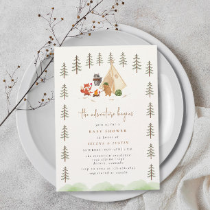 The Adventure Begins Woodland Animals Baby Shower Invitation