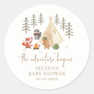 The Adventure Begins Woodland Baby Shower Classic Round Sticker