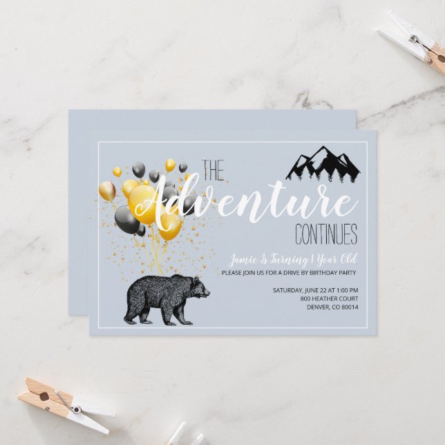 The Adventure Continues Woodland Bear 1st Birthday (Front/Back In Situ)