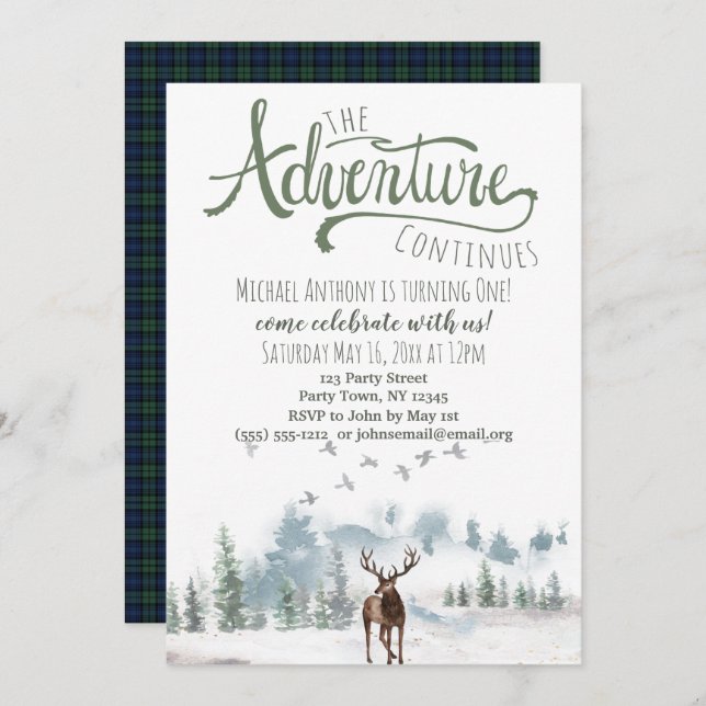 The Adventure Continues Woodland Birthday Invitation (Front/Back)