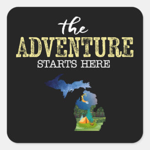 The Adventure Starts Here Michigan Square Sticker