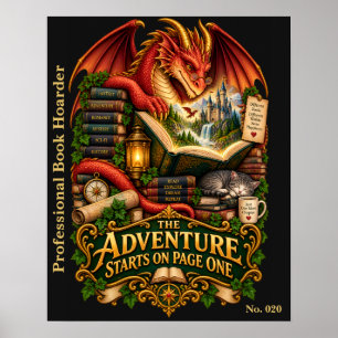 The Adventure Starts On Page One Book Dragon Poster