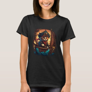 The Adventures of Captain Cat Pirate Cat Design T-Shirt