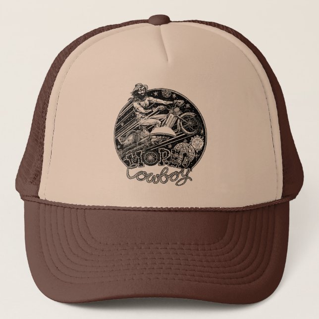 The Adventures of the Moped Cowboy Trucker Hat (Front)