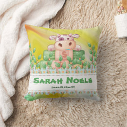 The Adventuristic Cow cub with editable text Cushion