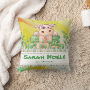 The Adventuristic Cow cub with editable text Cushion