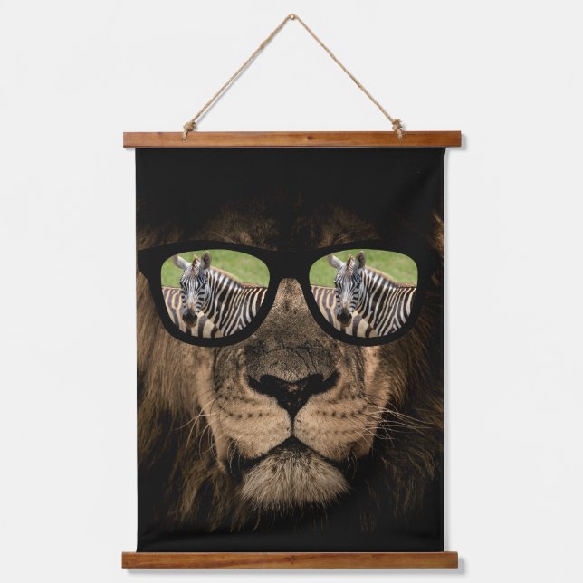 The African lion hunts the zebra Hanging Tapestry (Front)