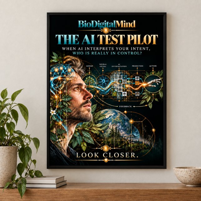 The AI Test Pilot - When AI Interprets Your Intent Poster (A considered statement piece for spaces where human intention meets artificial intelligence.)