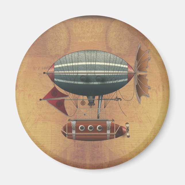 The Airship Aleutian Steampunk Flying Machine Magnet (Front)