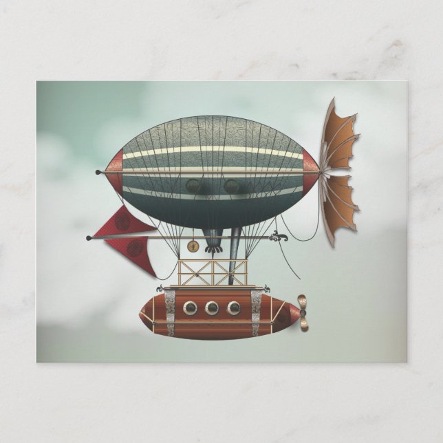 The Airship Aleutian Steampunk Flying Machine Postcard (Front)