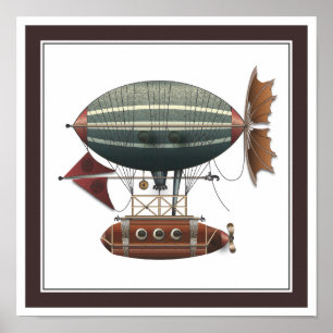 The Airship Aleutian Steampunk Flying Machine Poster
