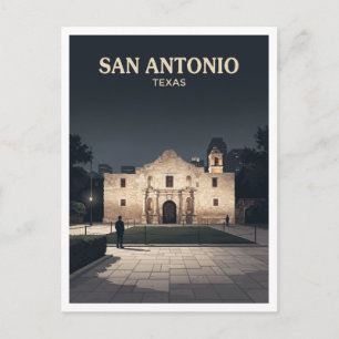 The Alamo at Night San Antonio Texas Travel Postcard