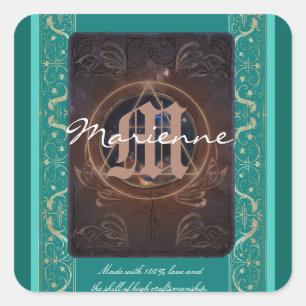 The Alchemist's book & monogram baroque art Square Sticker