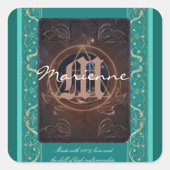 The Alchemist's book & monogram baroque art Square Sticker (Front)