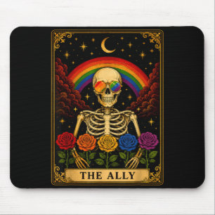 The ally tarot card skeleton rainbow pride  mouse pad
