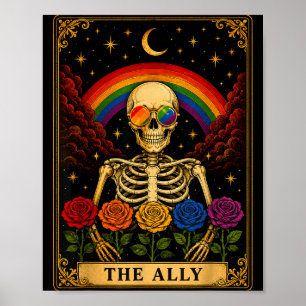 The ally tarot card skeleton rainbow pride  poster