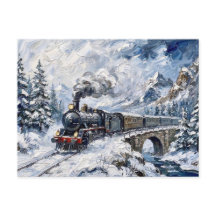The Alpine Express Steam Train Winter Mountain Art