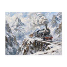 The Alpine Express Steam Train Winter Mountain Art