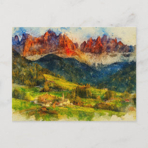 The Alps Alpine Mount - Watercolor Splash Painting Postcard