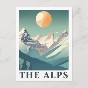 The Alps Sun Geometric European Ski Mountain Postcard