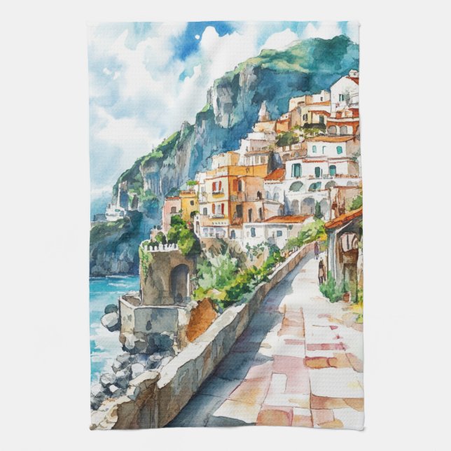 The Amalfi Coast, Italy Tea Towel (Vertical)