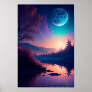 The Amazing Moon and Peaceful River Poster