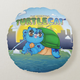 The Amazing Turtlecat Over the City & Water Round Cushion