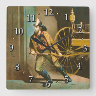 The American Fireman Victorian Firefighter Style 2 Square Wall Clock