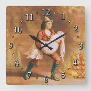 The American Fireman Victorian Firefighter Style 3 Square Wall Clock