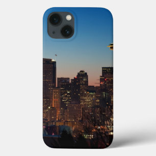 The American flag flies between the rising moon iPhone 13 Case
