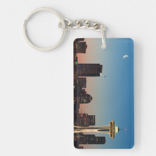 The American flag flies between the rising moon Key Ring