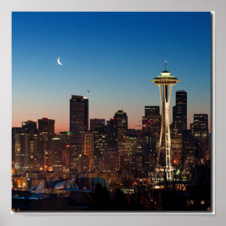 The American flag flies between the rising moon Poster