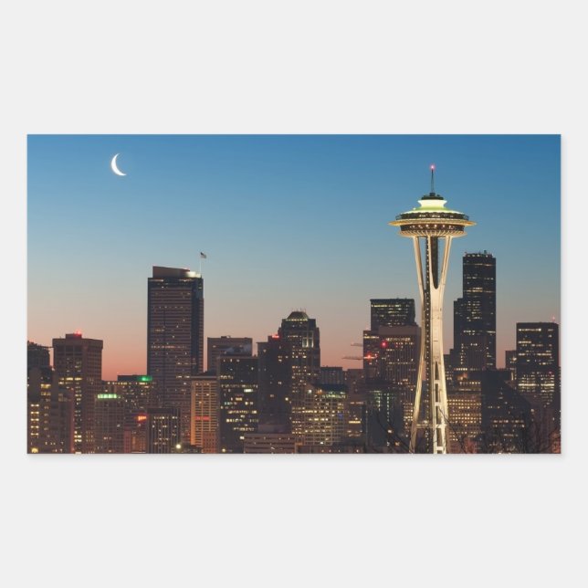 The American flag flies between the rising moon Rectangular Sticker (Front)