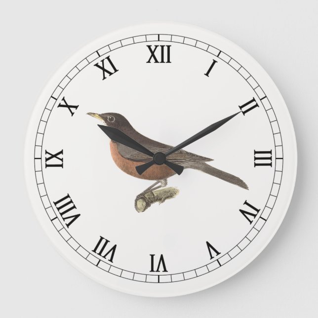 The American Robin (Turdus migratorius) NY Birds Large Clock (Front)