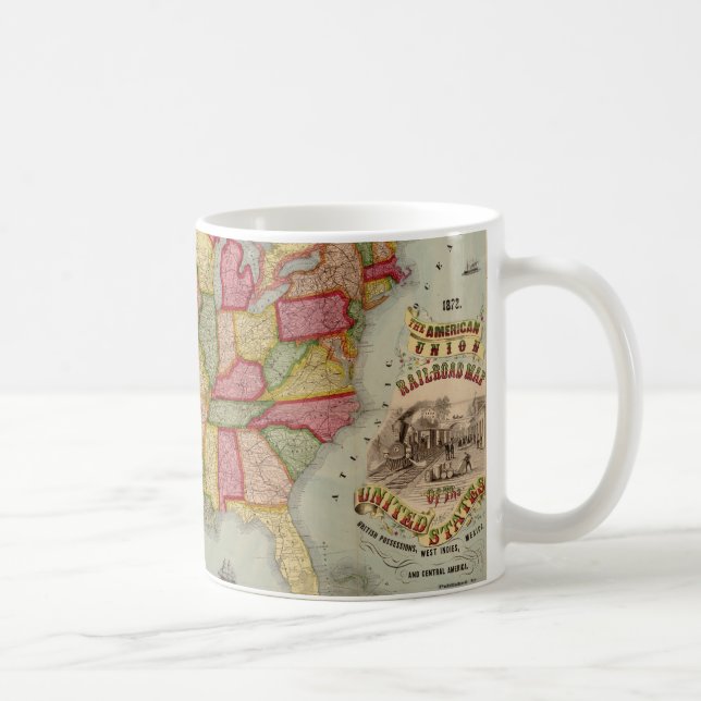 The American Union Railroad Map of the USA, 1872 Coffee Mug (Right)