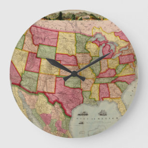 The American Union Railroad Map of the USA, 1872 Large Clock