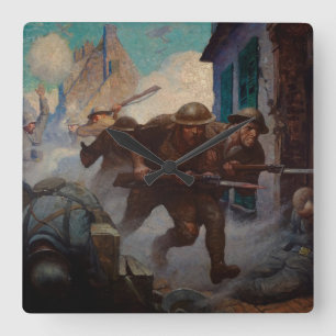 The Americans at Chateau-Thierry by N. C. Wyeth Square Wall Clock