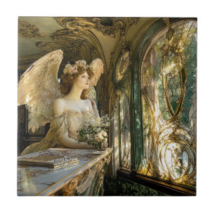 The Angel in the Stained Glass of Light Ceramic Tile