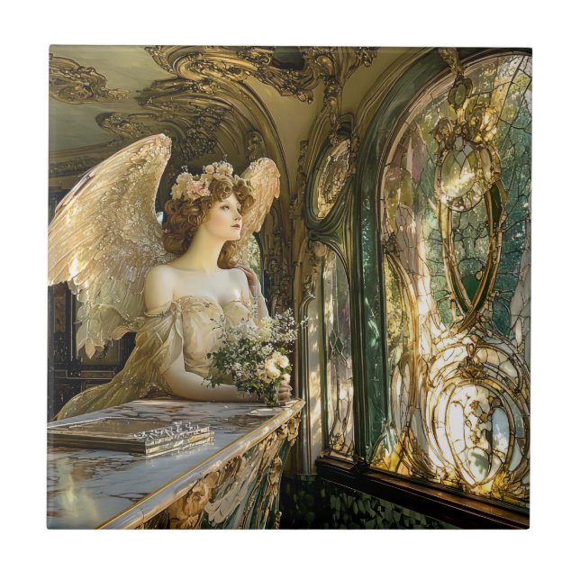 The Angel in the Stained Glass of Light Ceramic Tile (Front)