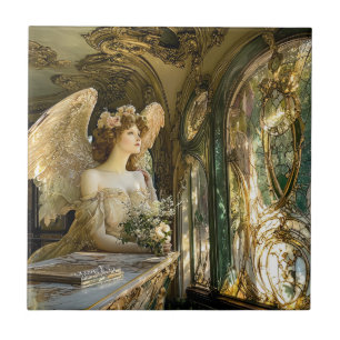 The Angel in the Stained Glass of Light Ceramic Tile