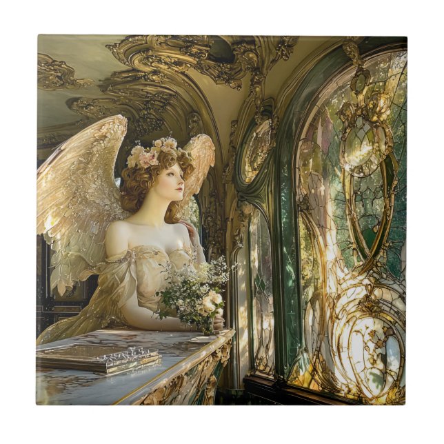 The Angel in the Stained Glass of Light Ceramic Tile (Front)