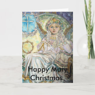 The angel of the Christmas rose, Happy Mary Ch... Holiday Card