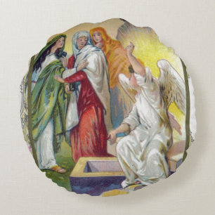 The Angel tells the women that Christ has risen Round Cushion