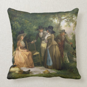 The Angler's Repast (oil on canvas) Cushion